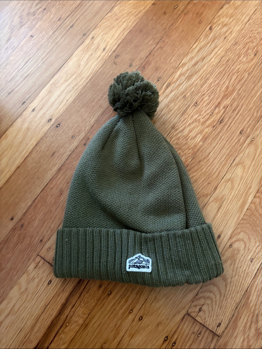 Patagonia Olive Pom-Pom Ribbed Beanie